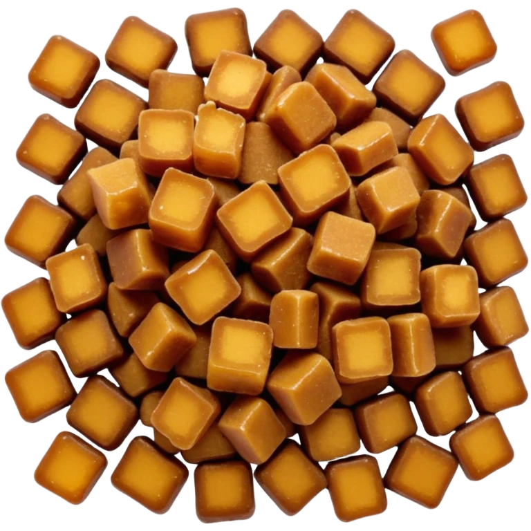 golden-brown sugar crystals, small pile or scatter, warm amber color, coarse, irregular, matte, lightly clumped, natural molasses content, no spoon, bowl, or packaging, soft lighting, subtle shadows, transparent background, emoji scale emoji