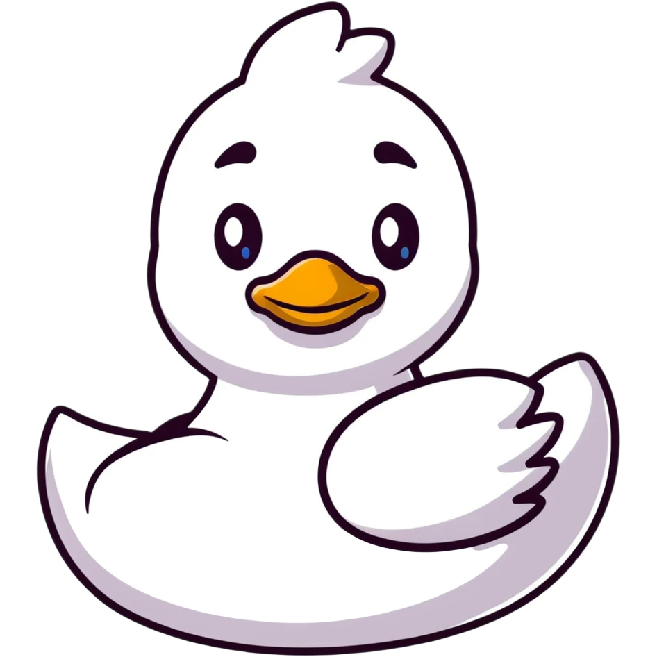 A cheerful cartoon rubber duck with a sweet face and big sparkly eyes emoji