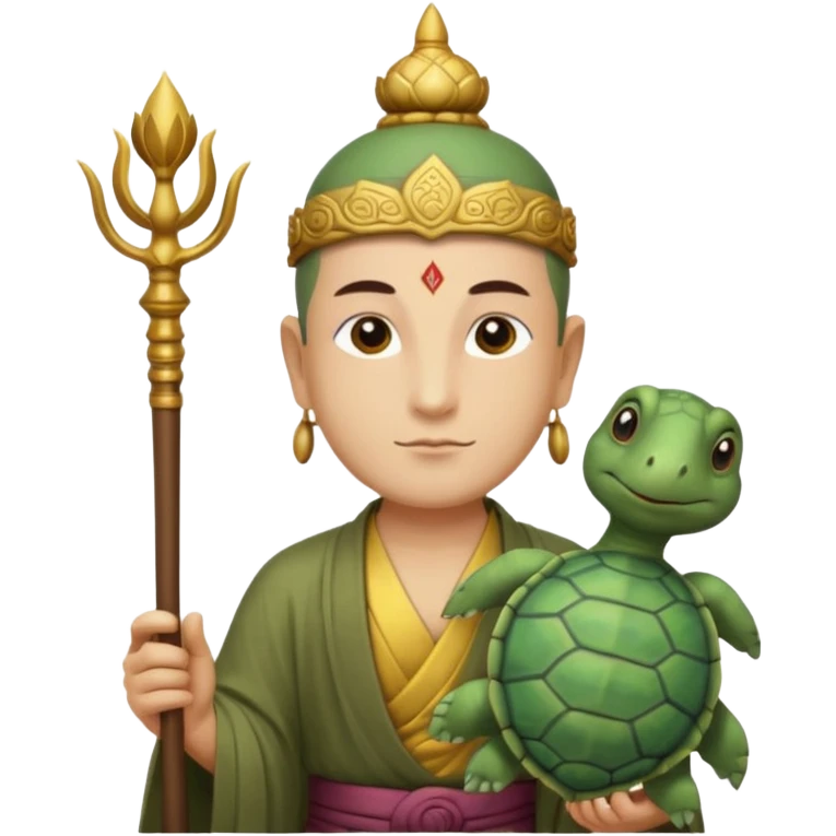 man with turtle head, scepter, buddhism, lotus emoji