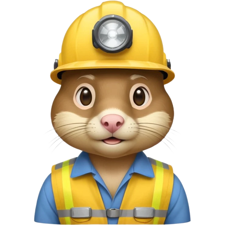a mole rat, yellow helmet, headlamp, worker cloth emoji