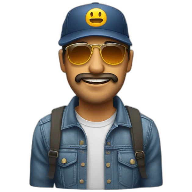hombre con gorra y barba y una mujer con pelo corto gafas emoji