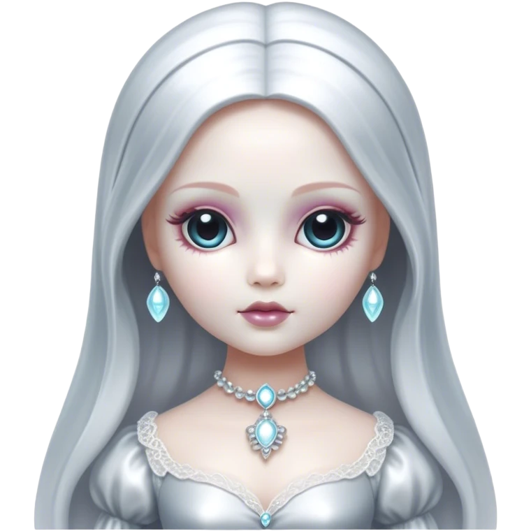 Cinematic, Ultra realistic 32k HD, hauntingly beautiful doll, Balanced features, highly detailed, glowing with silver light, high shine, remembrance, a painting of white silver, fanciful, enchanting, ghostly. The image is so lifelike it feels as though it could leap off the canvas at any moment emoji