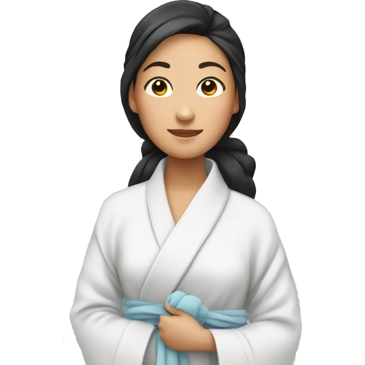 asian woman hair in towel and robe SPA emoji