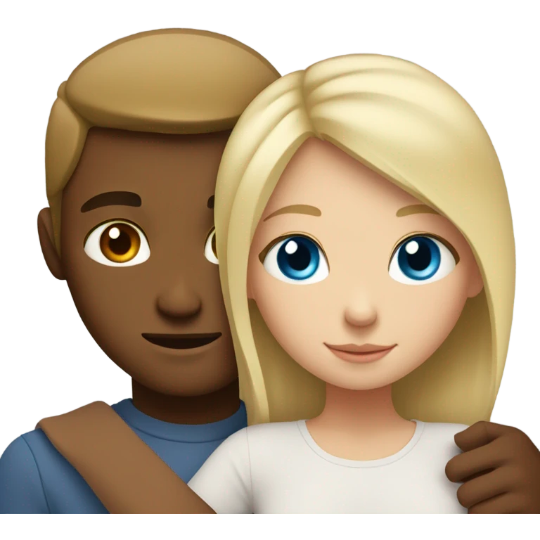 A guy with blue eyes and blond hair hugs a girl with brown eyes emoji