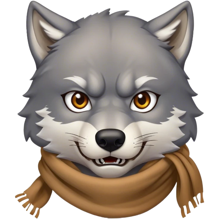 Lobo gris Oscuro Enojado Con una cicatriz en el ojo y bufanda marron emoji