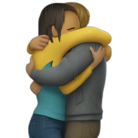 hugging under rain emoji
