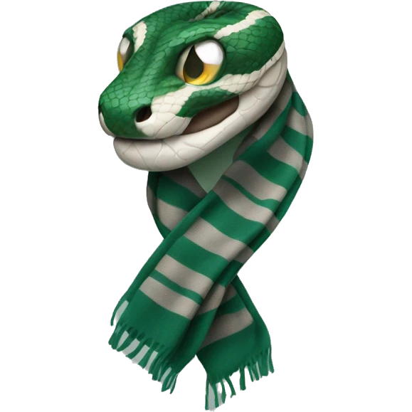 snake head with a grey and green striped winter scarf emoji