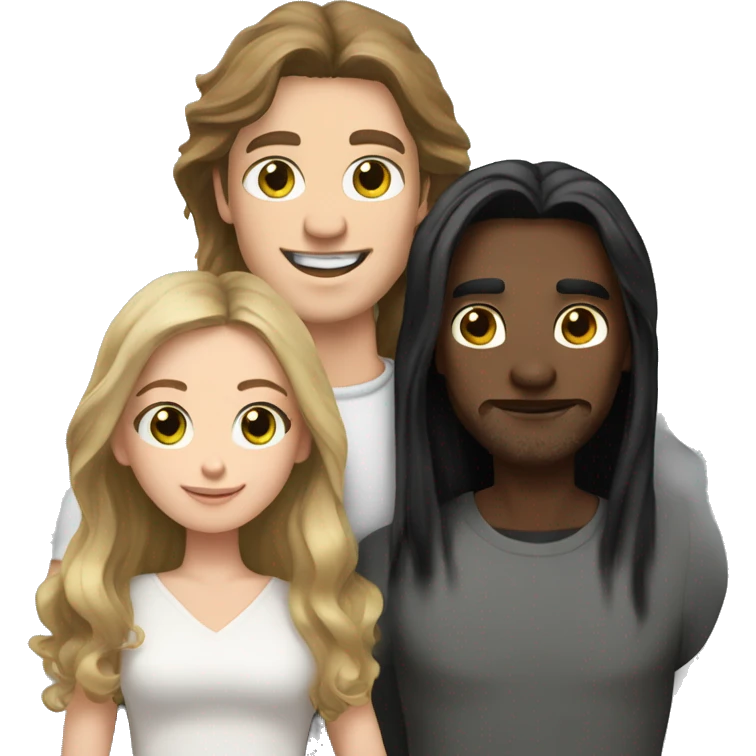 Man with white skin brown hair and hazel green eyes and Woman with brown eyes and black long hair white skin they have 2 kids family portrait emoji