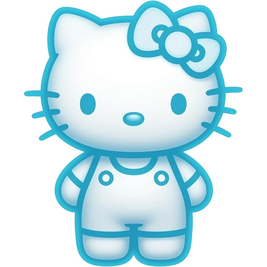 Neon blue outline hello kitty emoji