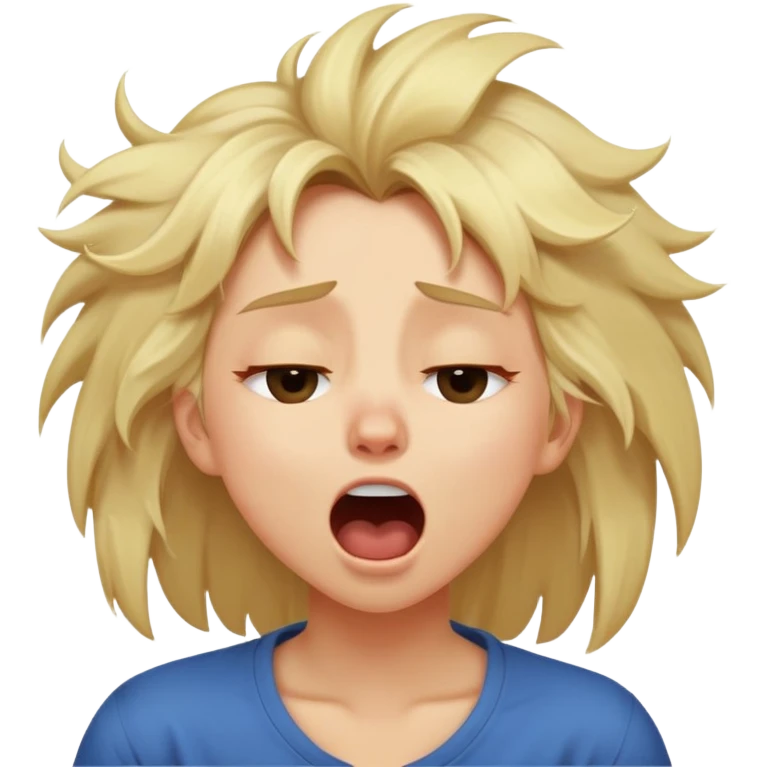 Blonde girl with messy hair with her eyes rolled back  while she’s yawning emoji