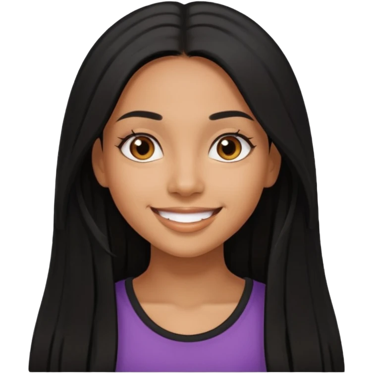 dark mixed girl with long black straight hair, smiling emoji