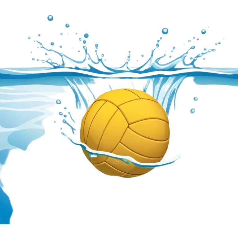 An icon featuring a yellow water polo ball floating on the water with goals in the background, inside a swimming pool. The design includes splashes and ripples, symbolizing the fast-paced action and strategy of water polo. Transparent background highlights. emoji