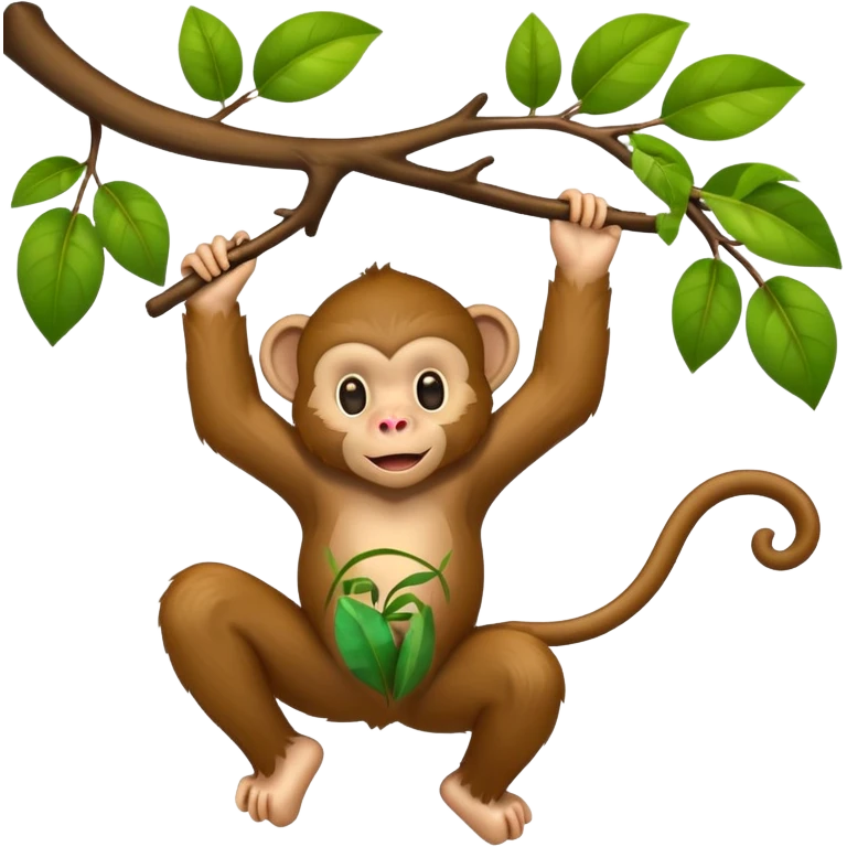 cheerful monkey hanging from a branch emoji