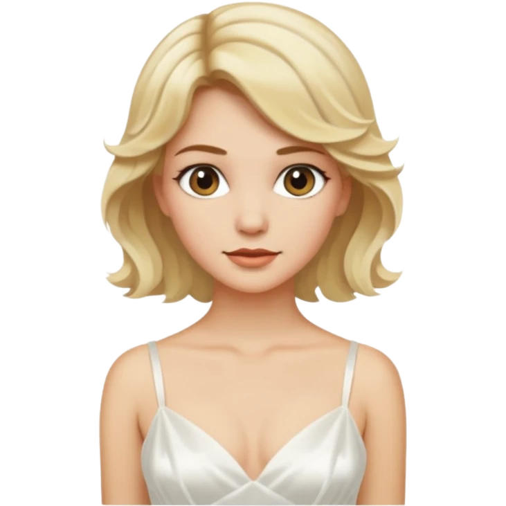 Bride with short wavy blonde hair, hot pink background and white silk chemise dress  emoji