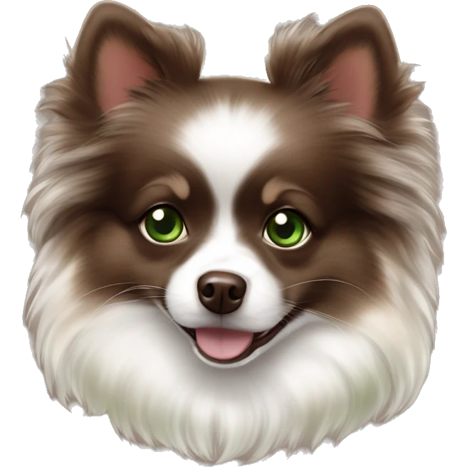 girl chocolate tri merle pomeranian with green eyes  emoji
