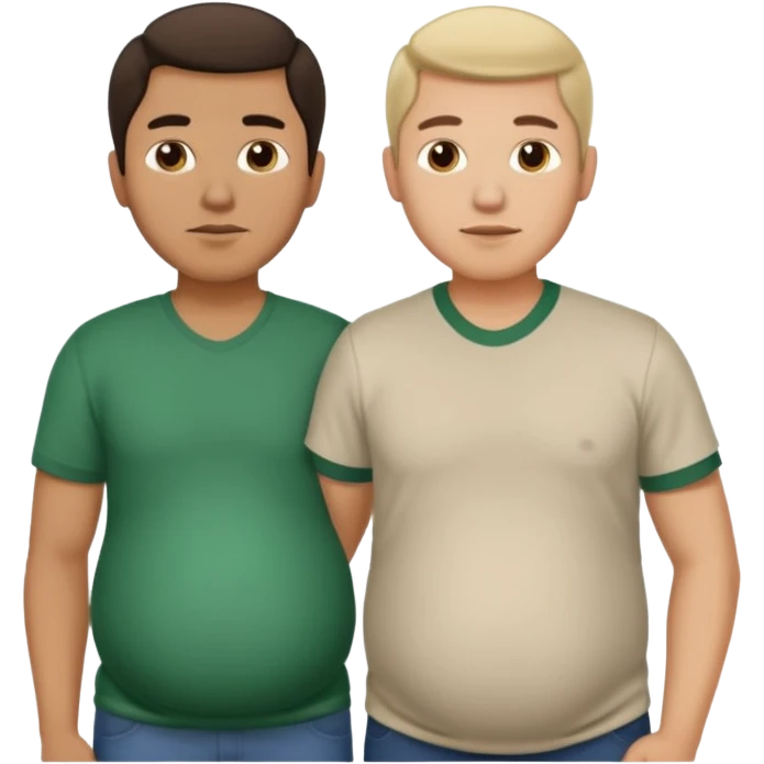 two men standing besides each other. 1 man is white, and the other man is mexican and pregnant. emoji