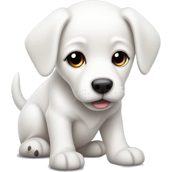 A white puppy with bright black eyes and slightly folded ear tips emoji