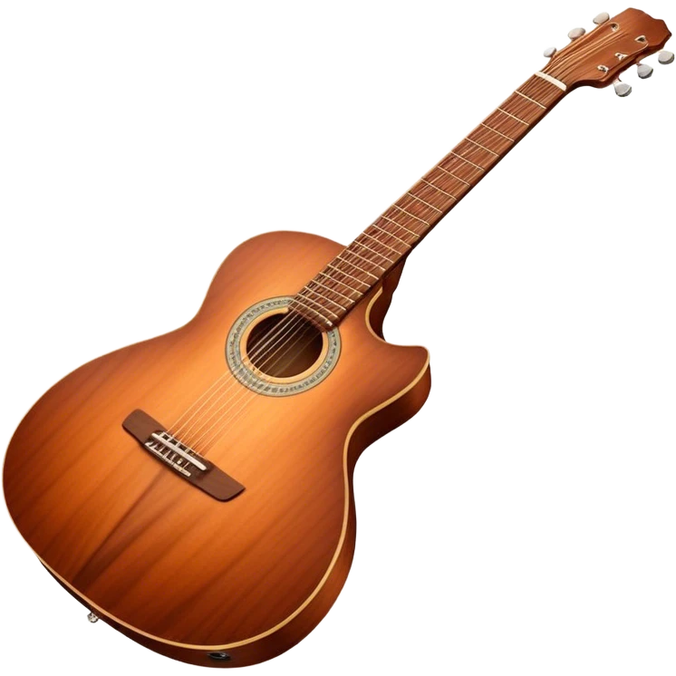 Cinematic Realistic Guitar, smooth mahogany body with intricate wood grain, steel strings reflecting soft light, gentle hand positioning on the fretboard, glowing with warmth and musical soul. emoji
