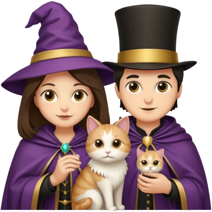 magician couple and their pet cat emoji