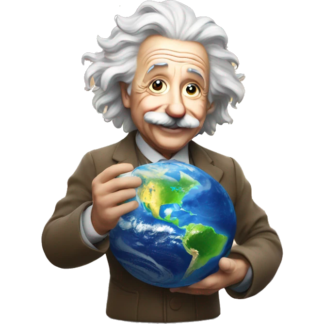 happy albert einstein holding earth in his hand emoji