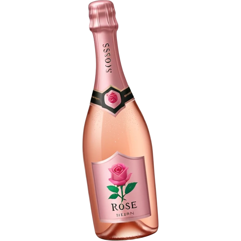 bottle of sparkling rosé with a rose logo on the label, angled to the left, no glass emoji
