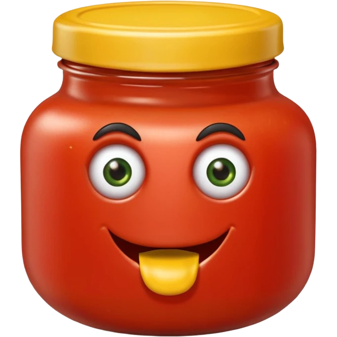 Un tarro de salsa de tomate y un tarro de salsa de mostaza al uno al lado del otro, los dos tarros con ojos emoji