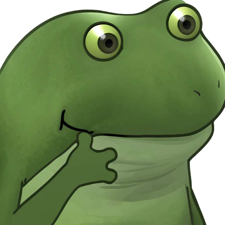 magnifying glass on a digital interface, green bufo frog meme style emoji