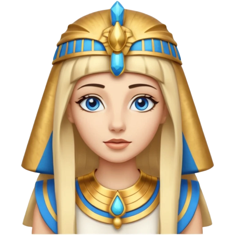 Cleopatra vestita da faraone con il cappello da faraone ma con gli occhi azzurri e i capelli lunghi biondi non troppo chiari emoji