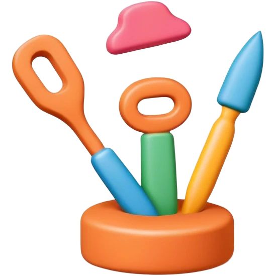Clay modeling icon, colorful plasticine being shaped into a figure, sculpting tools, minimalistic style, clean lines, transparent background. emoji