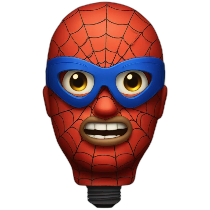 a man in a Spider-Man costume, but instead of a head there is a glowing light bulb. make as a portrait emoji