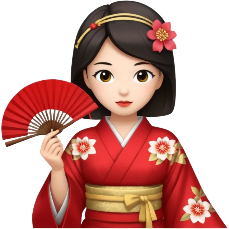 Kimono princess, red kimono with fan emoji