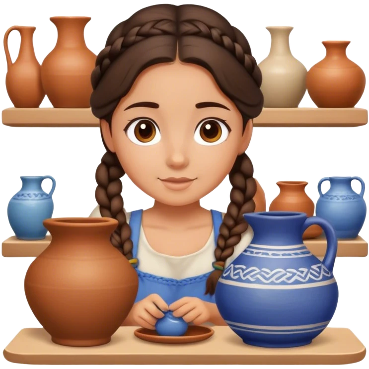 Brunette girl hair in braid doing pottery emoji