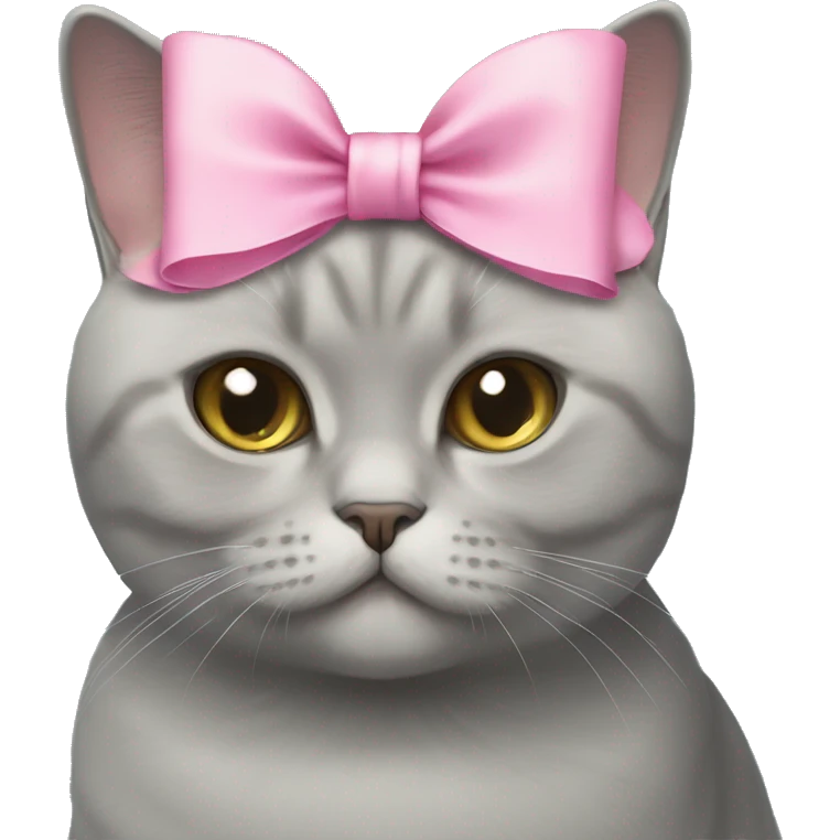 British shorthair cat with a pink bow emoji