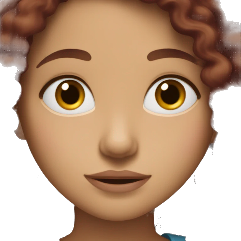 girl with long brown, curly wavy hair and fair skin wearing burgundy emoji