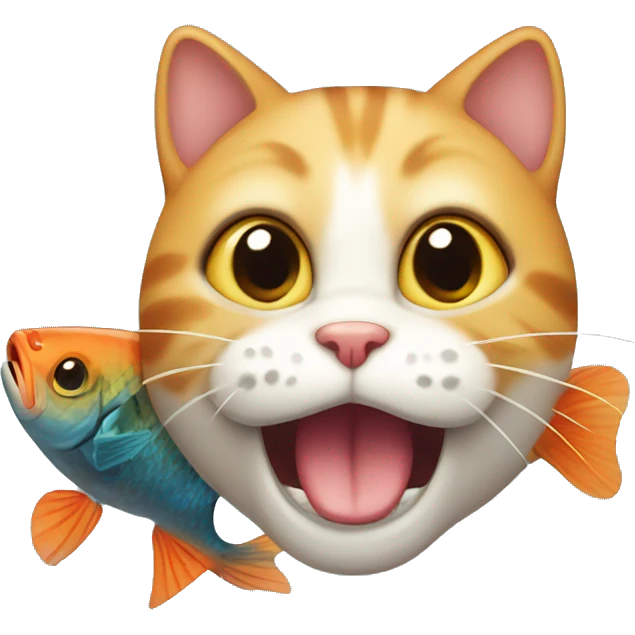 cute cat with fish in mouth emoji