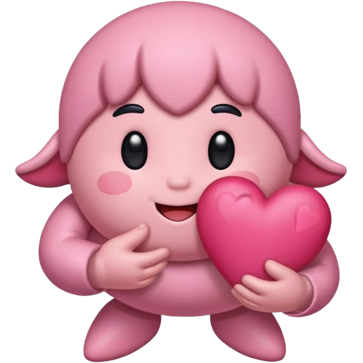 create a chibi sticker of Kirby smiling with a heart in his hands emoji