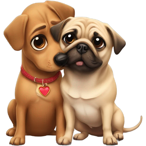 pug kissing a weiner dog emoji