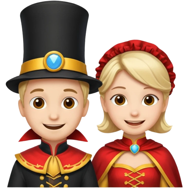 crie uma imagem com duas crianças fantasiadas brincando, um menino e uma menina emoji