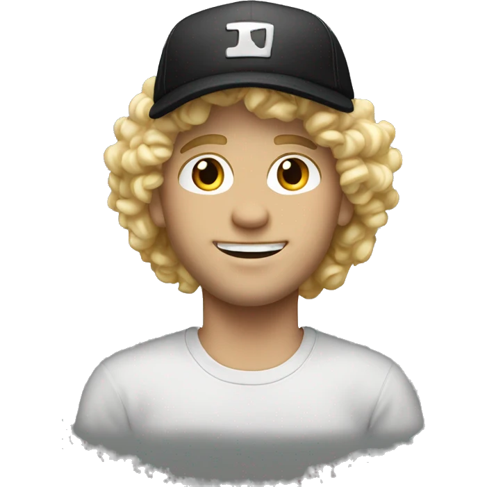 realistic male portrait in black cap, backwards, blonde hair and curly emoji