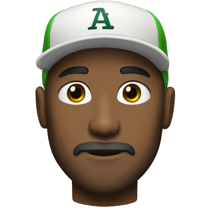 Bald man with beard and green eyes wearing base cup emoji