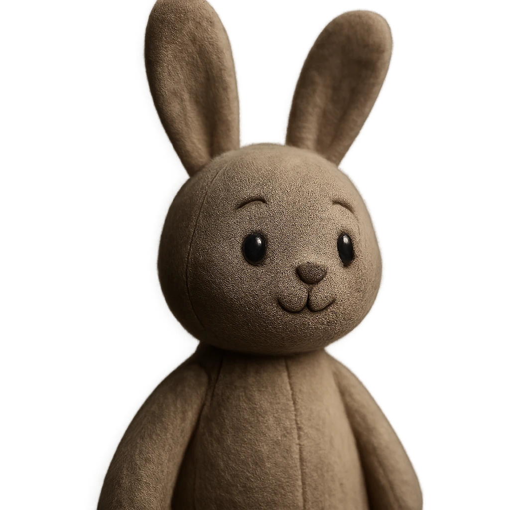 plush bunny with long ears, gentle smile emoji