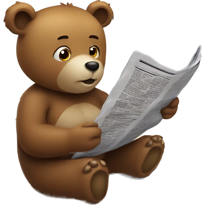 Bear lying on white sandy beach reading a newspaper emoji