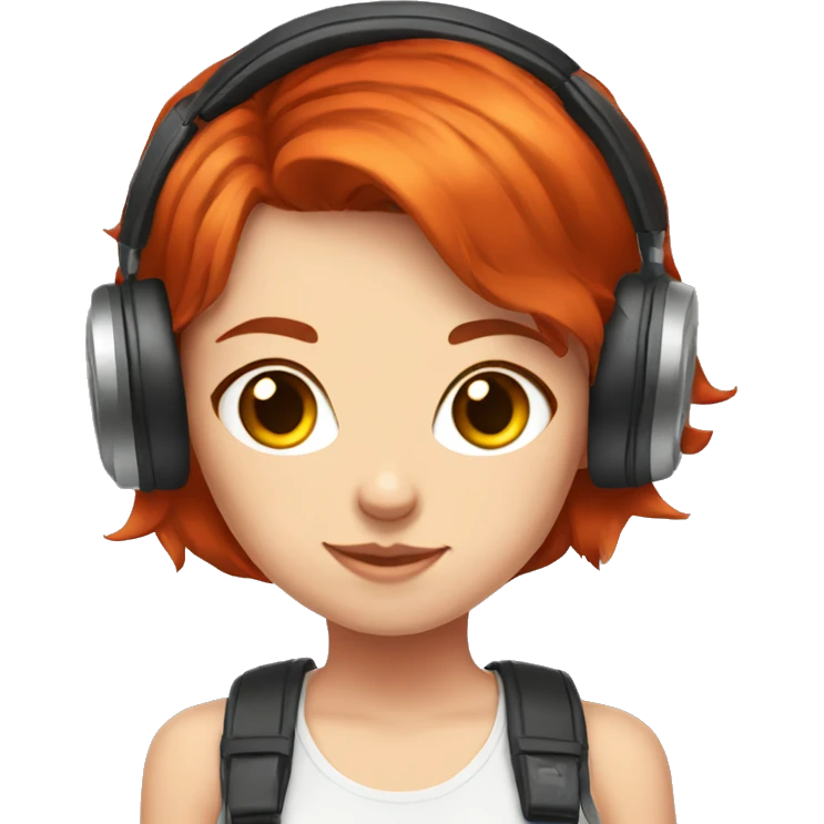 red hair gamer girl with kitty headphones emoji