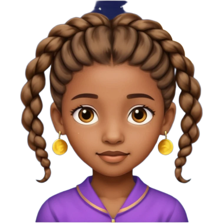 a brown skin ten year old girl with short twists  and moon earrings emoji