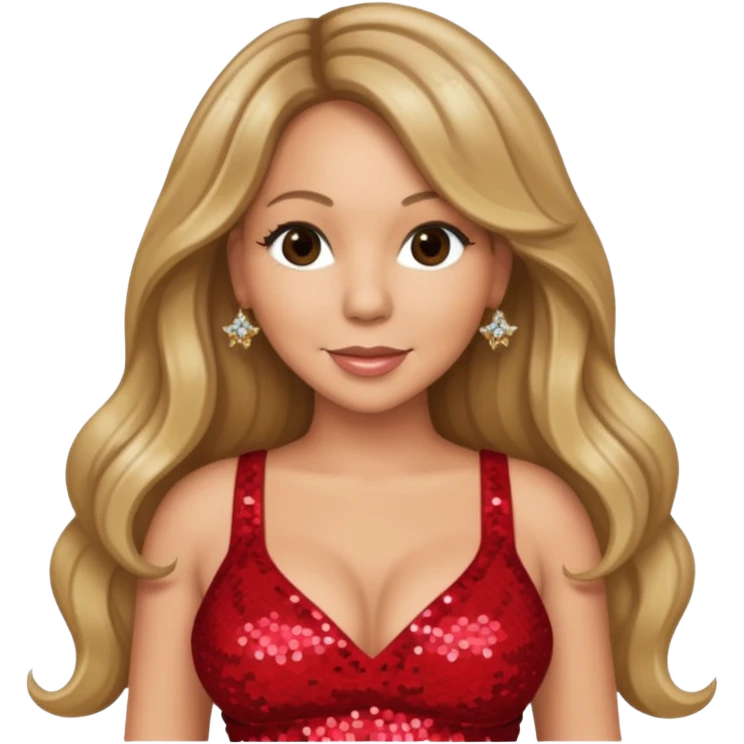Mariah Carey with long dark blonde hair, red sequin crop top emoji