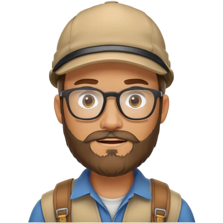 Adventurer with glasses, a beard and tan colored cap emoji