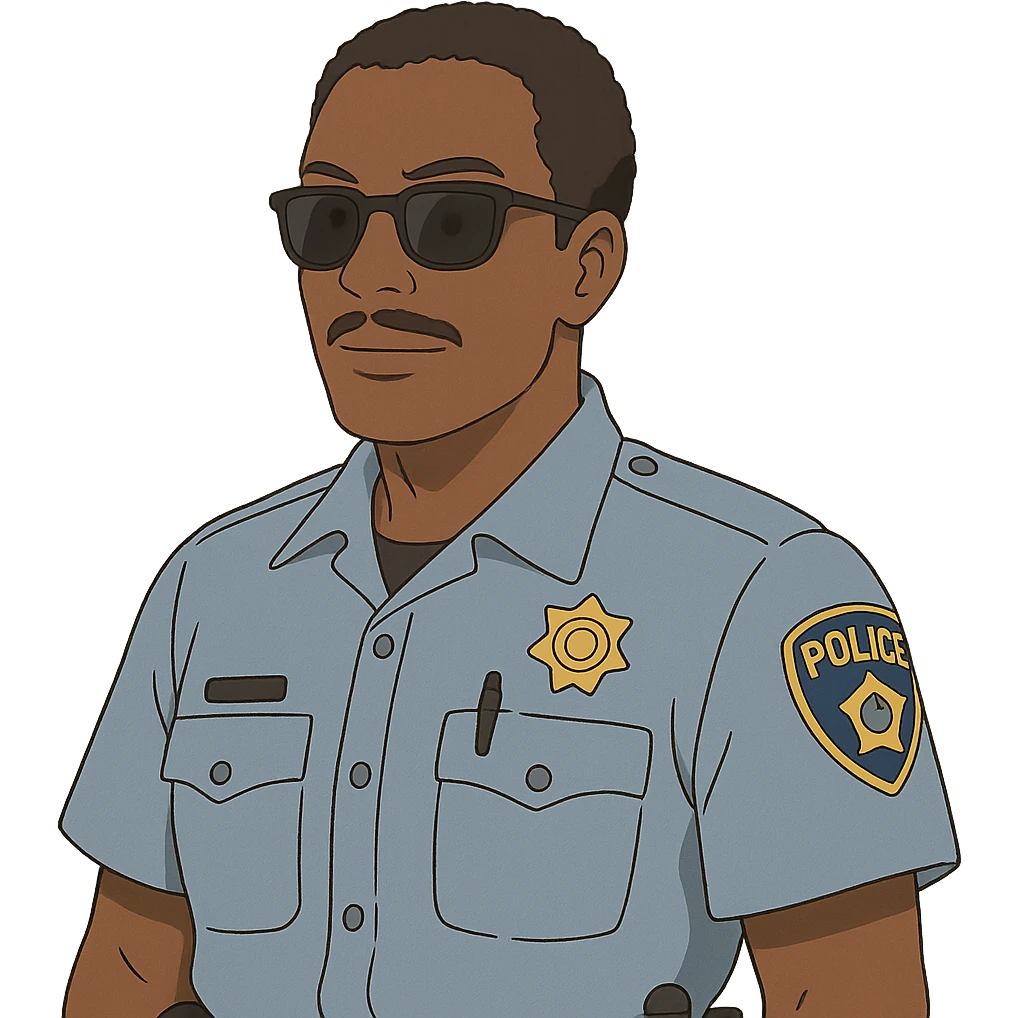 black policeman with sunglasses, no hat, ghibli style emoji