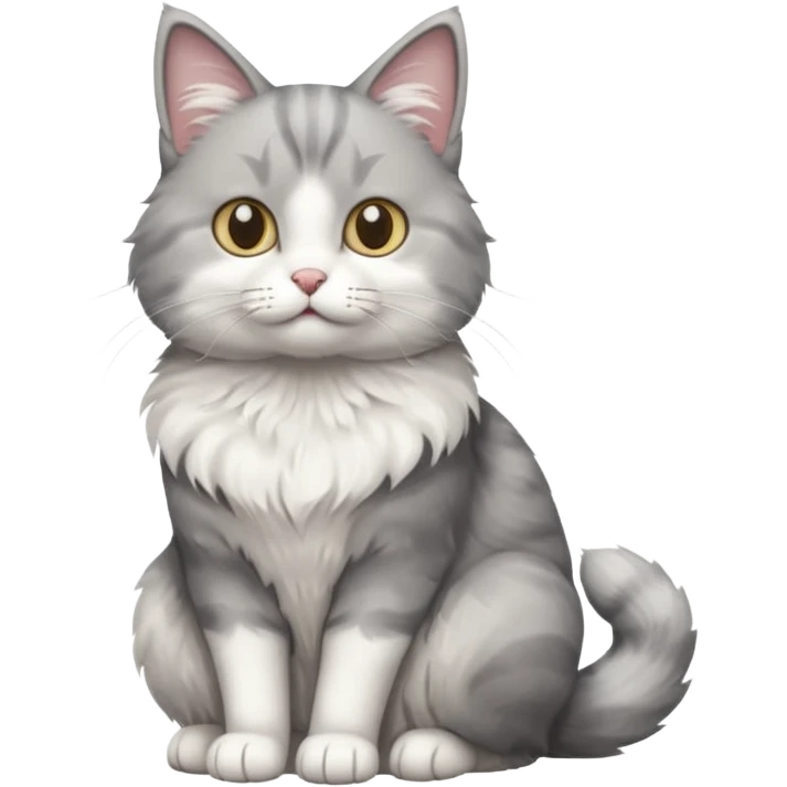 a realistic looking very fluffy grey and white cat sitting up straight emoji
