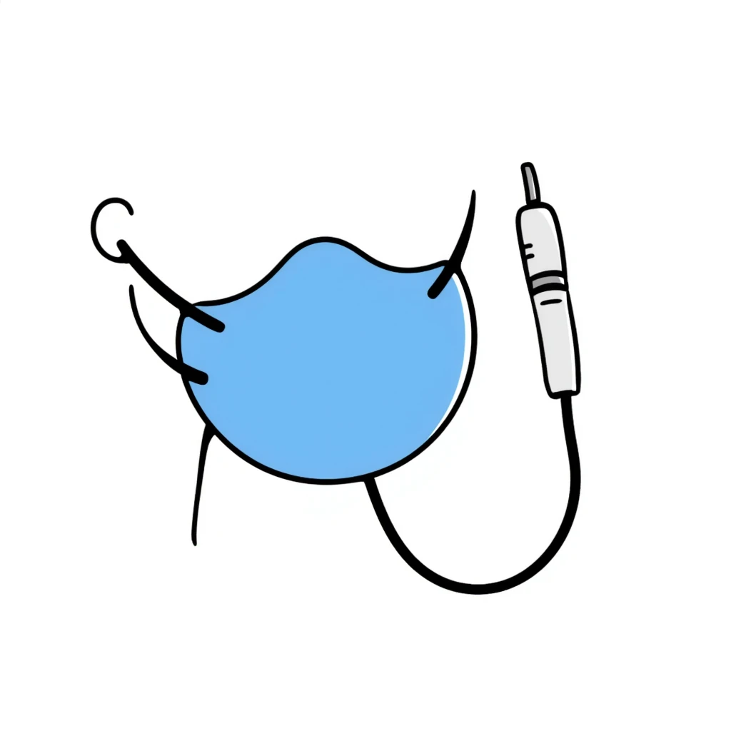 Hand-drawn blue breathing mask with tubes for measuring oxygen, standalone VO2 max testing equipment emoji