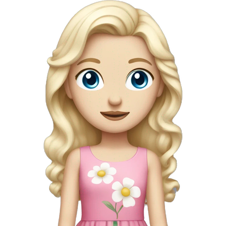 Blonde white girl with blue eyes and pink dress with flower in hair emoji